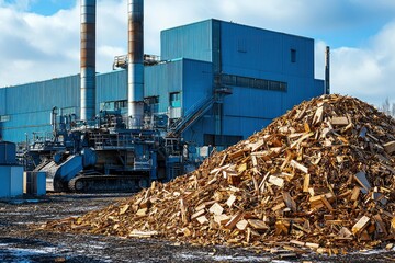 Wood Waste Pile Outside Industrial Building