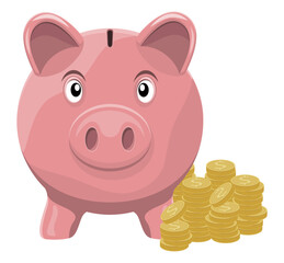 ceramic pink pig money box for saving money vector illustration isolated on white background
