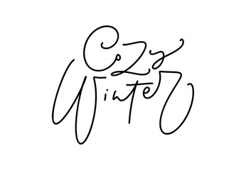Cozy Winter black and white line handwritten Christmas lettering text. Inscription calligraphy vector illustration holiday phrase, typography banner with brush script