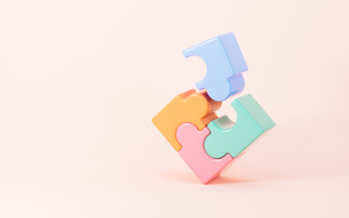 Jigsaw puzzle connecting, cooperation and teamwork , partnership and brainstorming, 3d rendering.
