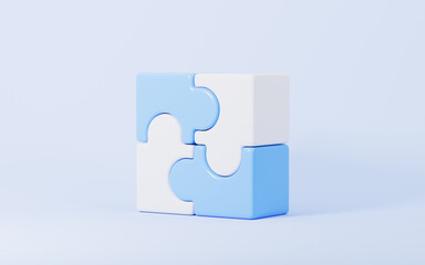 Jigsaw puzzle connecting, cooperation and teamwork , partnership and brainstorming, 3d rendering.