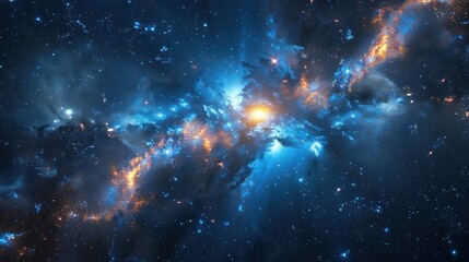 Obraz premium Captivating Cosmic Panorama Swirling galaxies glowing nebulae and shimmering stars in a breathtaking deep space scene This image showcases the majestic and dynamic nature of the universe