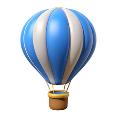 Fototapeta premium Colorful cartoon hot air balloon with blue and white stripes on white background 