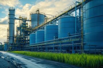 Obraz premium Industrial Complex with Tall Cylindrical Storage Tanks
