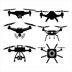 set of drone vector illustration black silhouette drones collection