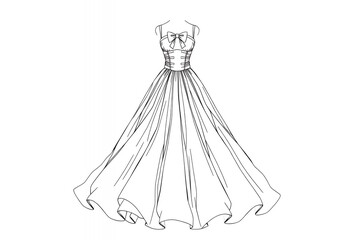 Obraz premium Elegant Ball Gown Dress Sketch Fashion Illustration Wedding Bridal Gown Dress Design