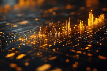 Obraz premium intricate gold stock diagram showcasing upward trends in a financial background symbolizing growth investment and economic success through data visualization
