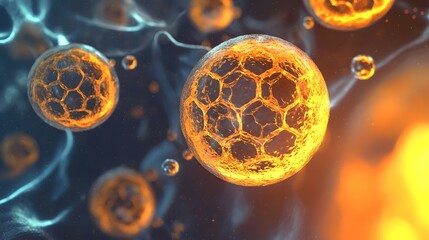 Vibrant Microscopic Cells with Orange Glow and Structure