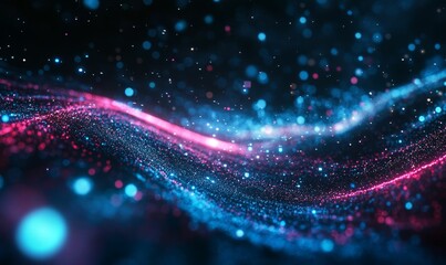 Naklejka premium Blue and pink sparkling lights on black background.