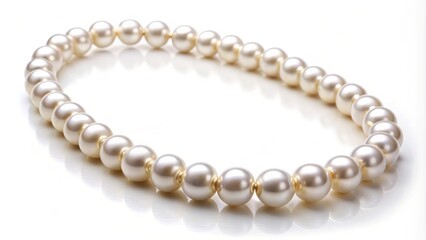 Single strand pearl necklace on a white background, elegant, jewelry, accessory, luxury, fashion, classic, pearl, white