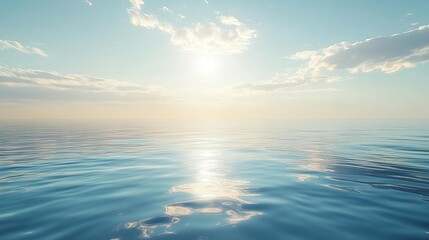 Obraz premium A calm water surface reflecting the bright sky, with soft ripples creating a sense of serenity and stillness
