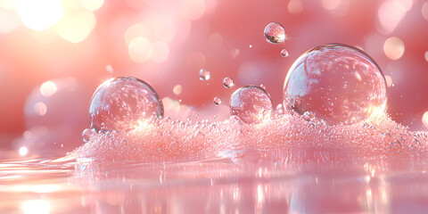 Soft Pink Bubbles on Water Surface with Bokeh Light