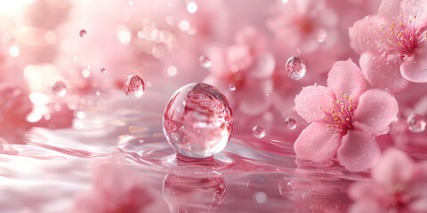 Delicate Cherry Blossom and Water Droplet Scene