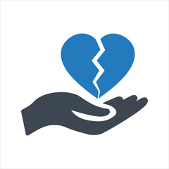 Broken heart icon. Heart in hand icon