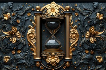 intricate illustration of a golden hourglass set against a dark background symbolism of times passage highlighted through elegant design and rich details
