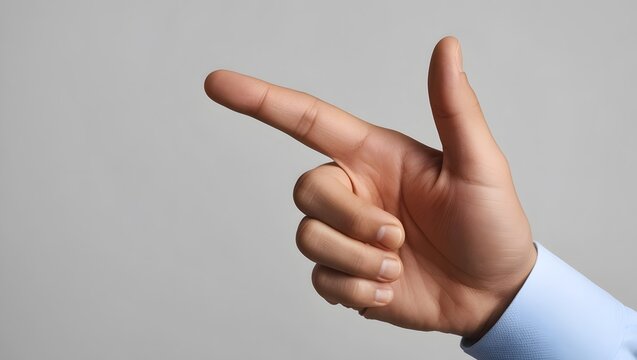 A hand with the index finger and thumb raised is a gun symbol or used to pose for a photo.
