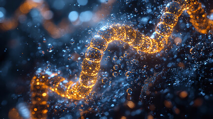 Glowing DNA Strand in Water Cubes