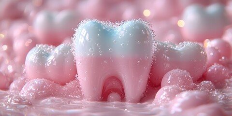 Soft Pink Tooth with Bubbles in Dreamy Background
