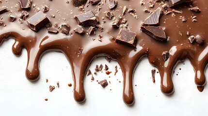 Melted Chocolate with Chunks on White Surface