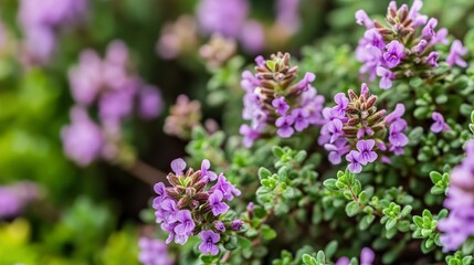 Close-Up of Delicate Purple Thyme Flowers in Bloom