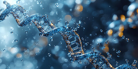 DNA Double Helix in Blue Water Splash Background