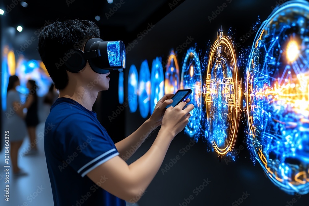 Aufkleber 3d model of a futuristic museum exhibit where people can walk through digital recreations of yesterd