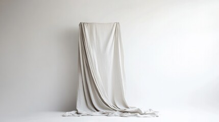 Minimalist linen curtain in a light gray shade, featuring a rod pocket top, draped on a clean white background.