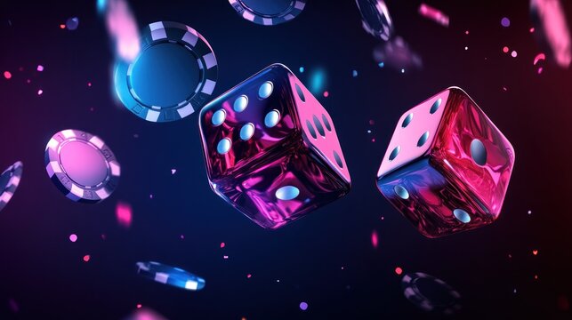 Realistic thrown dice and chips game background for casino and online gambling. AI generated images