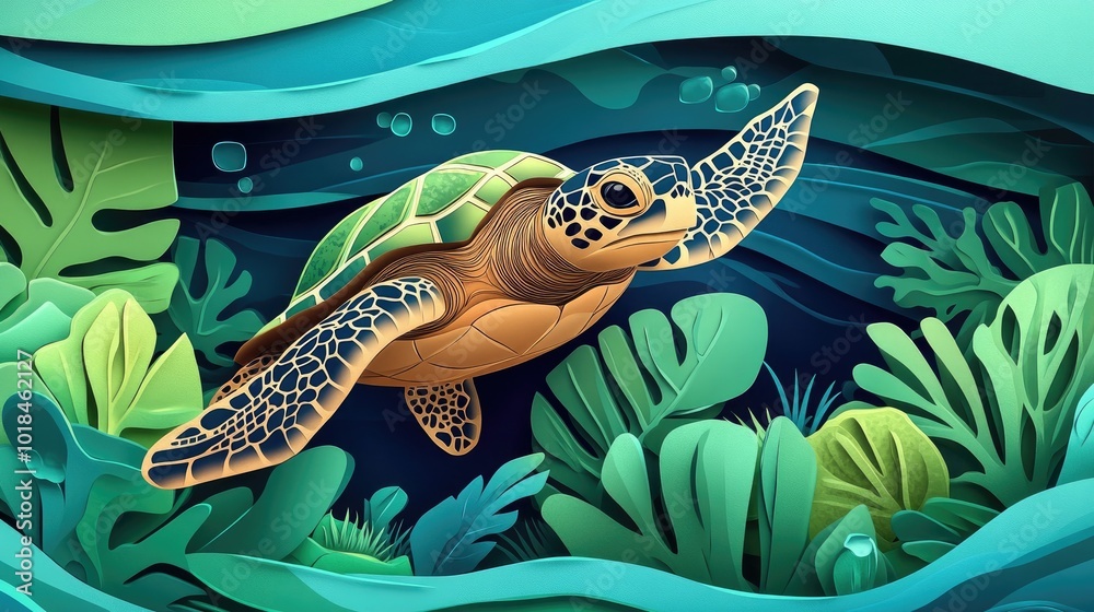 Poster turtles in natural habitat swimming gracefully through the water showcasing their unique patterns an