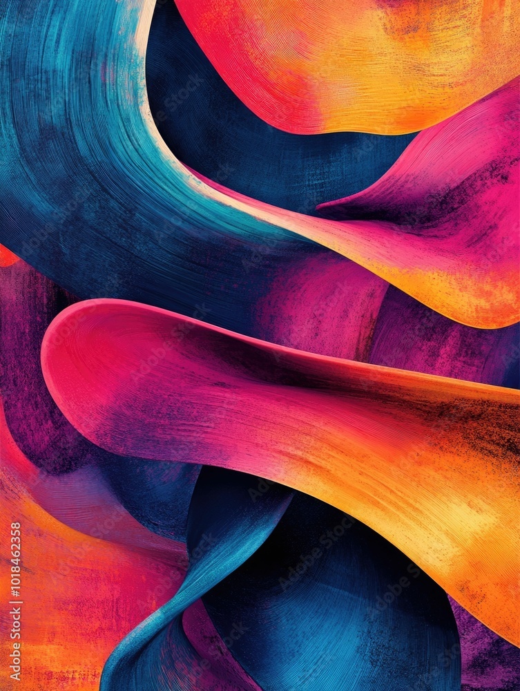 Poster surreal typographic pop art influences in bending and twisting abstract shapes that create a dynamic
