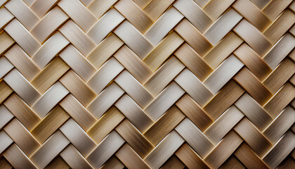 Beautiful background from light geometrical square woven natural wooden strips pattern or wickerwork polirattan texture background