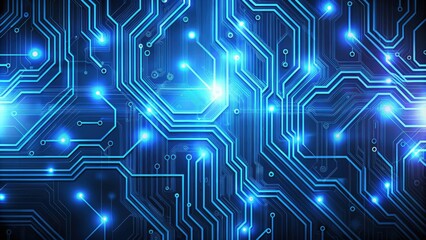 Obraz premium Abstract technology background featuring blue neon circuit patterns , futuristic, digital, abstract