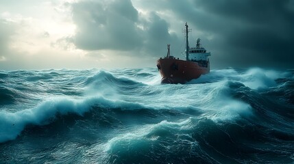 Obraz premium Hydro Powered Ship Navigating Turbulent Seas Showcasing Renewable Ocean Energy and the Blend of Nature s Force with Sustainable Technology