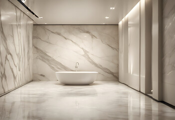 Minimalist bathroom with marble walls. Interior, renovation, home, architecture. Beautiful room design
