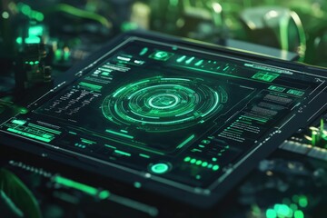 Futuristic tablet on circuit board