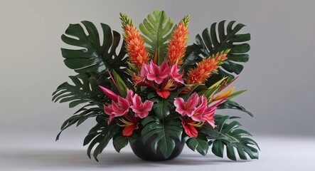 Exotic tropical flower and leaf arrangement  rhododendron set 