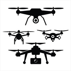set of drone vector illustration black silhouette drones collection