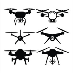 set of drone vector illustration black silhouette drones collection