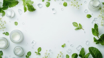 Natural Skincare Products with Mint and Flowers