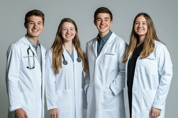 Group of Young Medical Professionals in White Coats Symbolizing Teamwork and Dedication