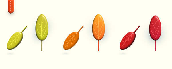 Set of autumn leaves. Autumn leaves on a white background, 3D rendering graphic style. Vector