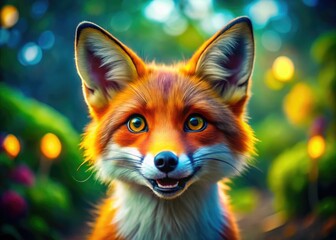 Fototapeta premium A cheerful cartoon fox character featuring vibrant colors and a lively expression, ideal for children's themes, igniting imagination and joy in every playful scene.