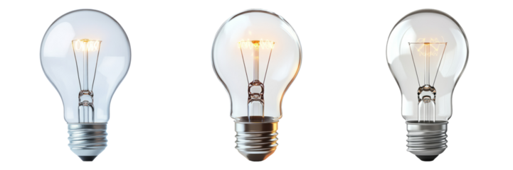 Light bulb isolated on a transparent background perfect for technology-themed illustrations or creative designs.