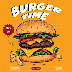 Delicious burger social  media post banner template