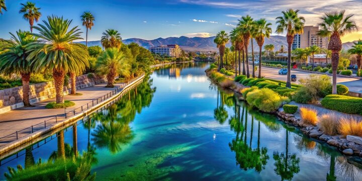 Discover the allure of Laughlin, Nevada's Riverwalk&acirc;&euro;&rdquo;a beautiful blend of vibrant landscapes and peaceful water reflections, inviting leisurely walks and moments of pure serenity.