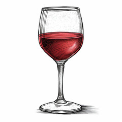 Wine Glass  Vintage Woodcut Etching. A wine glass filled with red wine,  illustration in a retro vintage woodcut etching style
