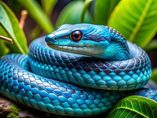Fototapeta premium Discover the captivating Vietnamese Blue Beauty Rat Snake, now available for sale in the exotic pet market. A