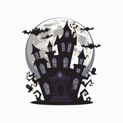 Halloween haunted house T-shirt Design, Hand drawn artistic illustration on a clean white background, Icon Concept isolated. High-quality vector artwork, ideal for spooky t-shirt prints.