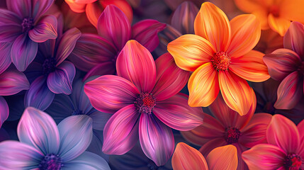 Fototapeta premium Vibrant flowers in various colors against a soft background.