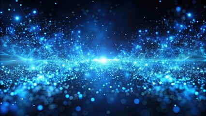 Obraz premium Abstract blue particles with neon glow, particle, abstract, blue, neon, glow, futuristic, digital, technology, background